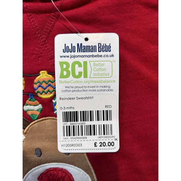 NWT JoJo Maman Bebe Reindeer Sweatshirt, 0-3 Months - Picture 6 of 10